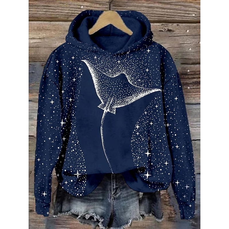 Women's Pullover Hoodie Sweatshirt Graphic Animal Streetwear Casual Long Sleeve Hooded Regular Tops Street Holiday Pocket Print Navy Blue Gray Fall Winter