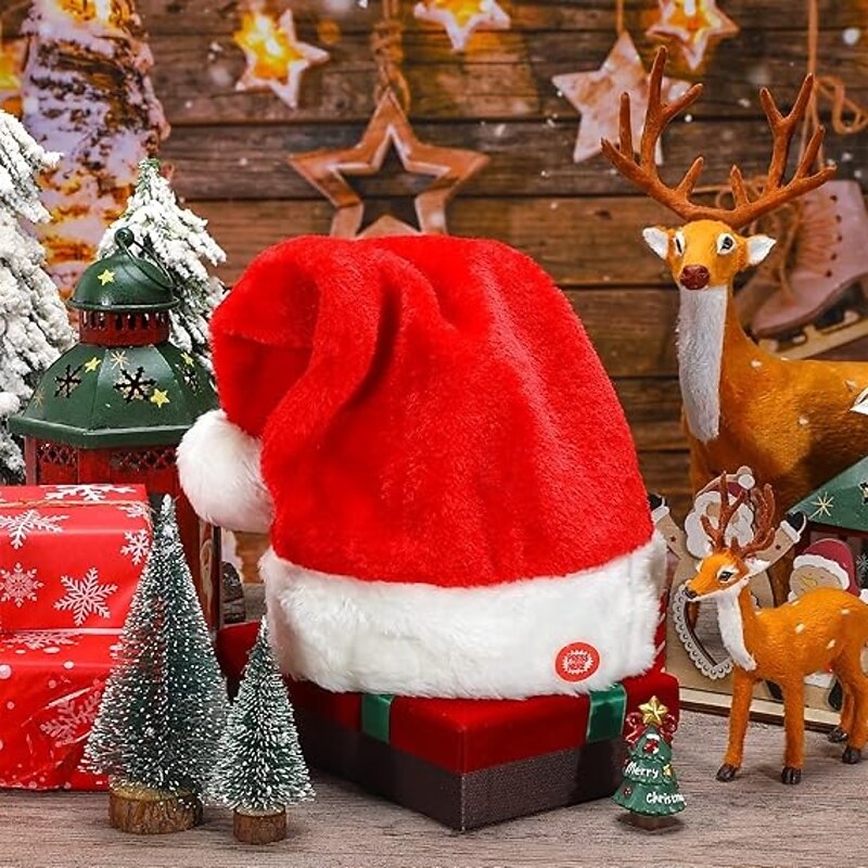 Christmas Santa Hat Electric Swing Moving Hat Plush Red and White Musical Christmas Hat Santa Cap Adults Gifts for Xmas New Year Party Supplies3