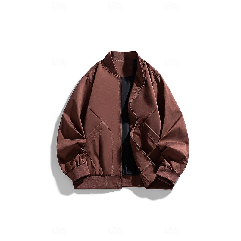 Men's Jacket Casual Jacket Outdoor Vacation Warm Zipper Pocket Fall Winter Plain Fashion Streetwear Standing Collar Regular Black Wine Green Khaki Jacket4