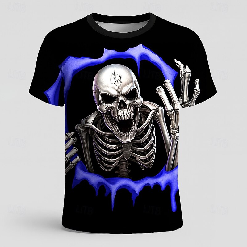 Halloween Men's Skull 3D T Shirt Short Sleeve T shirt 3D Print Crew Neck Shirt Exaggerated Designer Horror Party Street Holiday Red Royal Blue Blue Summer Spring All Seasons Clothing Apparel S M L XL4