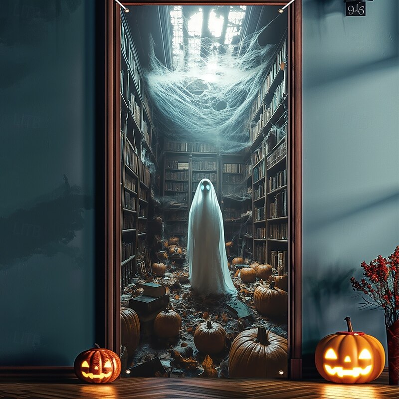 Halloween Door Cover Outdoor Banners Witch Banshee Psychedelic Dark Punk Gothic Style Party Outdoor Shooting Backgrounds Front Door Wall Porch Home Decor4