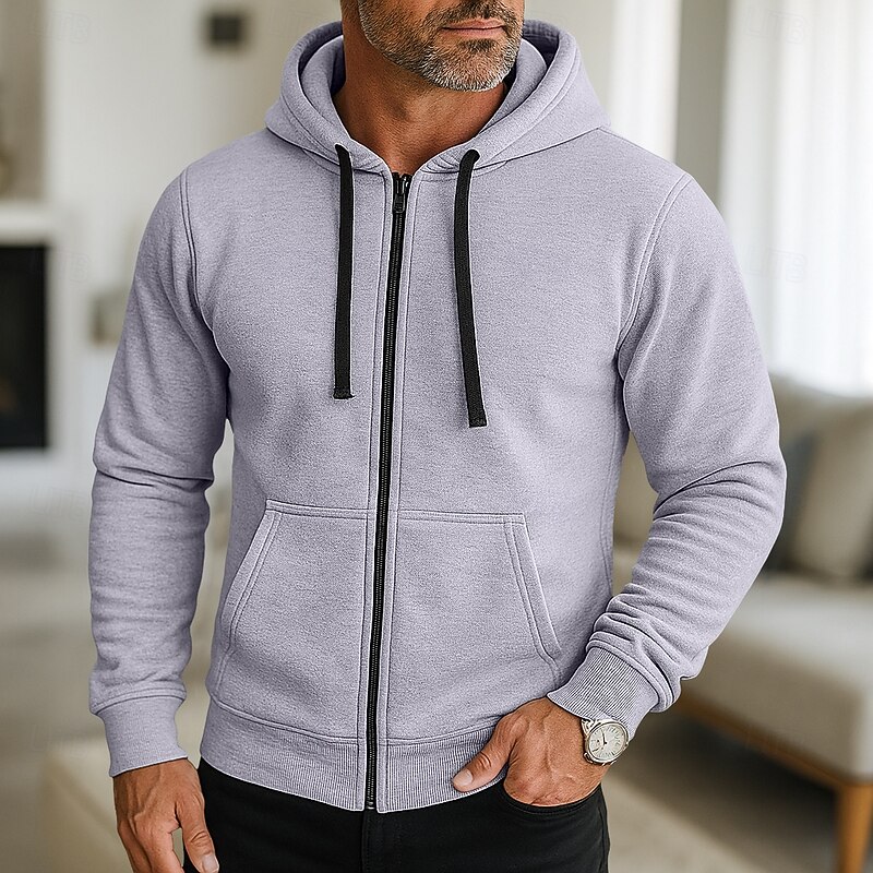 Men's Hoodie Full Zip Hoodie Wine Red Black Navy Blue Light Grey Dark Gray Hooded Plain Zip Up Sports & Outdoor Casual Daily Streetwear Cool Sportswear Spring &  Fall Clothing Apparel Hoodies4