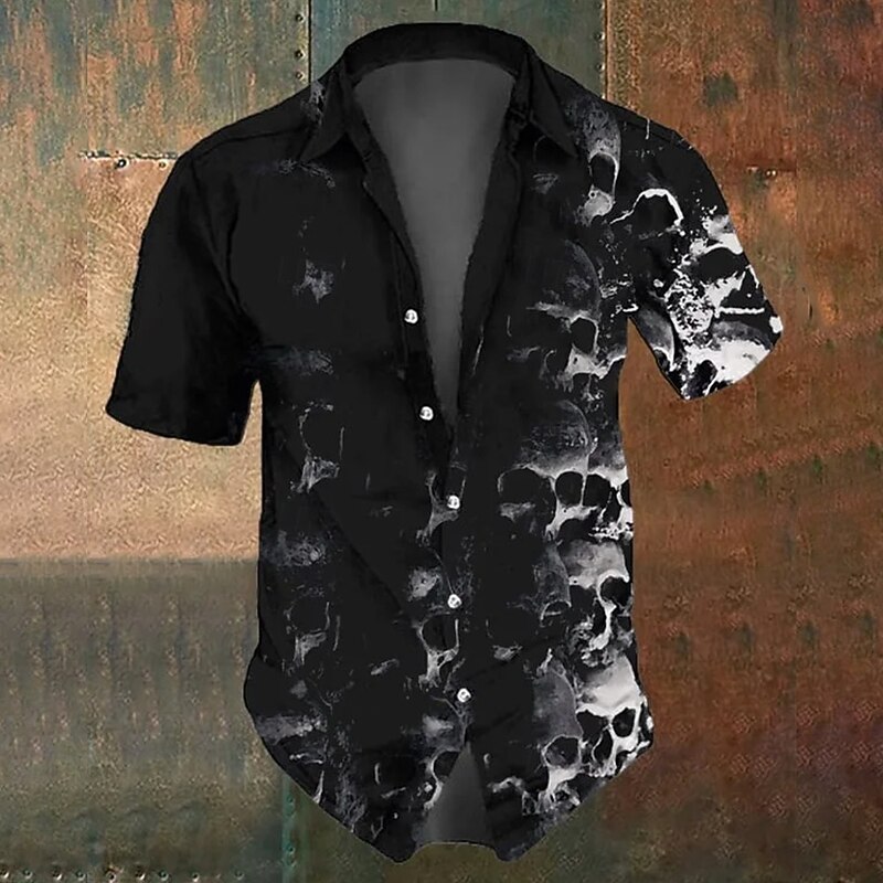 Halloween Men's Skull Death Halloween Costumes Shirt Button Up Shirt Short Sleeve Dark Gothic Style Holiday Summer Spring Turndown 3D Print Collared Shirts Black 1 Black2