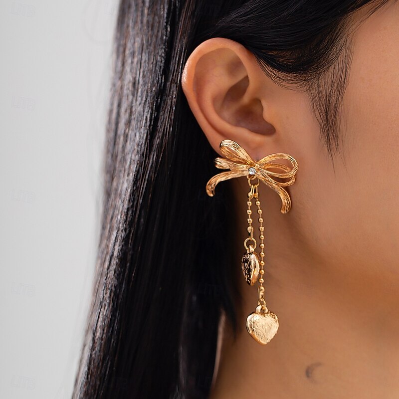 Women's Hoop Earrings Geometrical Heart Precious Bowknot Elegant Fashion Cute Imitation Diamond Earrings Jewelry Silver / Golden For Wedding Party Daily 1 Pair4