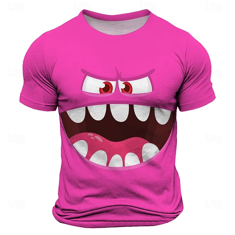 Men's 3D Smile Face T Shirt Short Sleeve T shirt 3D Print Crew Neck Shirt Fashion Exaggerated Daily Party Street Casual Pink Blue Orange Summer Spring Clothing Apparel S M L XL XXL XXXL2
