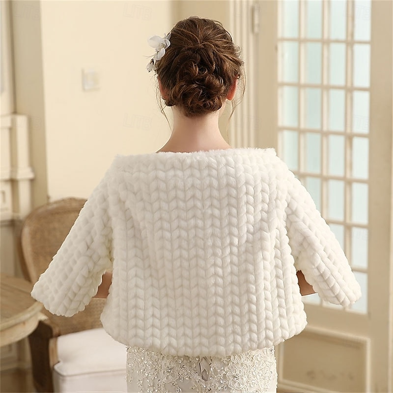 Mother's Wraps Elegant Keep Warm Long Sleeve Faux Fur Wedding Wraps With Pure Color For Wedding Fall3