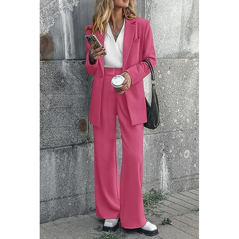 Women's Suits Blazer Comfortable Breathable Pocket Elegant Fashion OL Style Plain Office Work Single Breasted Regular Lapel Regular Fit Long Sleeve Outerwear Red Blue Fuchsia Spring Fall3