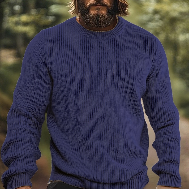 Men's Pullover Sweater Jumper Knit Sweater Ribbed Knit Regular Tops Knitted Plain Crew Neck Fashion Basic Vacation Daily Wear Clothing Apparel Fall Winter Black White S M L4