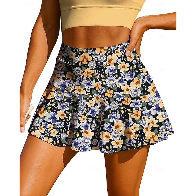 Women's Unisex Plants Floral Floral Botanical Tennis Skirts Patchwork Pocket 2 in 1 UPF50+ UV Resistant Multi layer Volleyball Tennis Badminton Shorts Skirt Black Yellow Tennis Clothing3