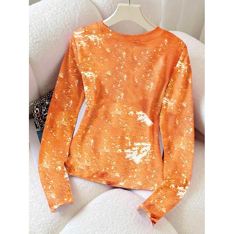 Halloween Women's T shirt Pumpkin Graphic Vintage Stylish Classic Long Sleeve Crew Neck Regular Tops Daily Print Pink Blue Orange Green Spring Fall Winter2