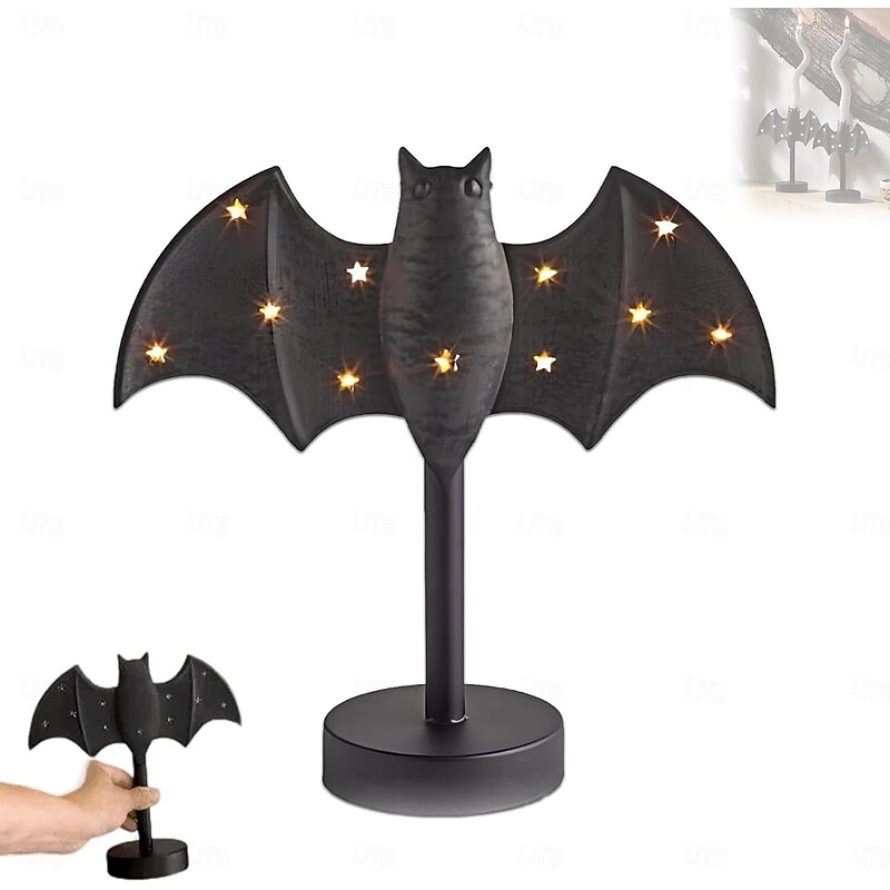 Halloween Candle Holder Large Twinkle Bat Candlestick Gothic Bat Candle Holder with LED Twinkle Lights Spooky Twinkle Bat Design for Party Tables, Kitchens & Mantels