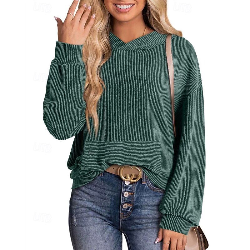 Women's Pullover Hoodie Sweatshirt Plain Streetwear Casual Long Sleeve Hooded Regular Tops Street Holiday Pocket Black Dark Green Army Green Beige Coffee Fall Winter2