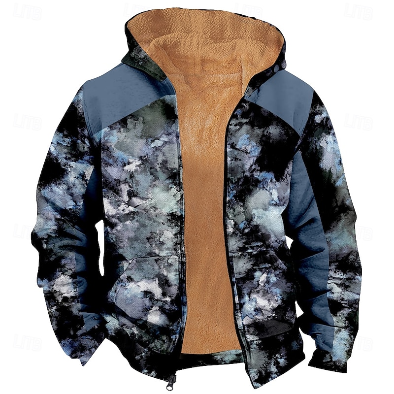 Men's Camo Camouflage Fleece Hoodie Jacket Classic Military Crew Neck Outdoor Camping Blue Green Zip Up Fall Winter Designer2
