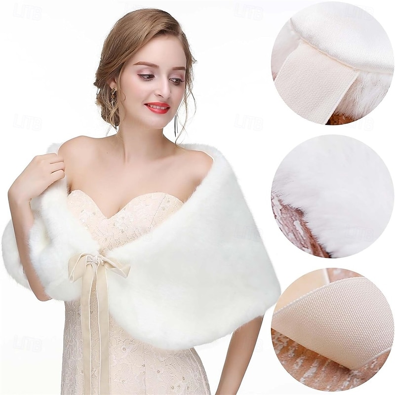 Women's Faux Fur Wraps Wedding Fur Shawls Sleeveless 1920 Faux Fur Stole for Women and Girls Fur Capelet Mink Shawl4