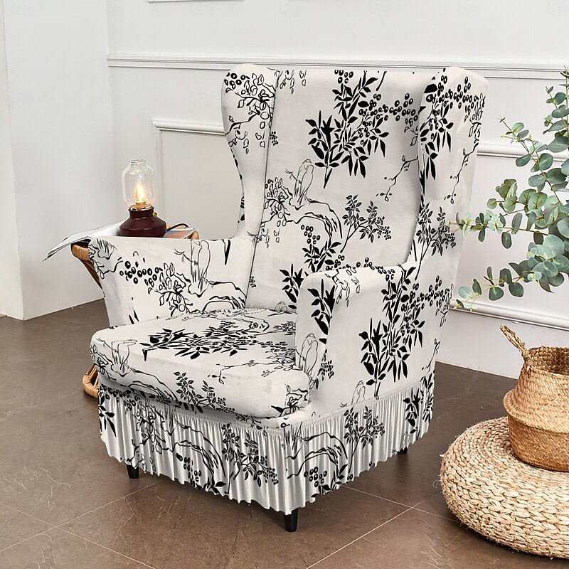 Wingback Chair Slipcovers - Floral/Striped/Geometric Print Stretch Polyester Covers | Anti-Slip Furniture Protectors for Living Room, Dining Chairs (Fits Most Styles)2