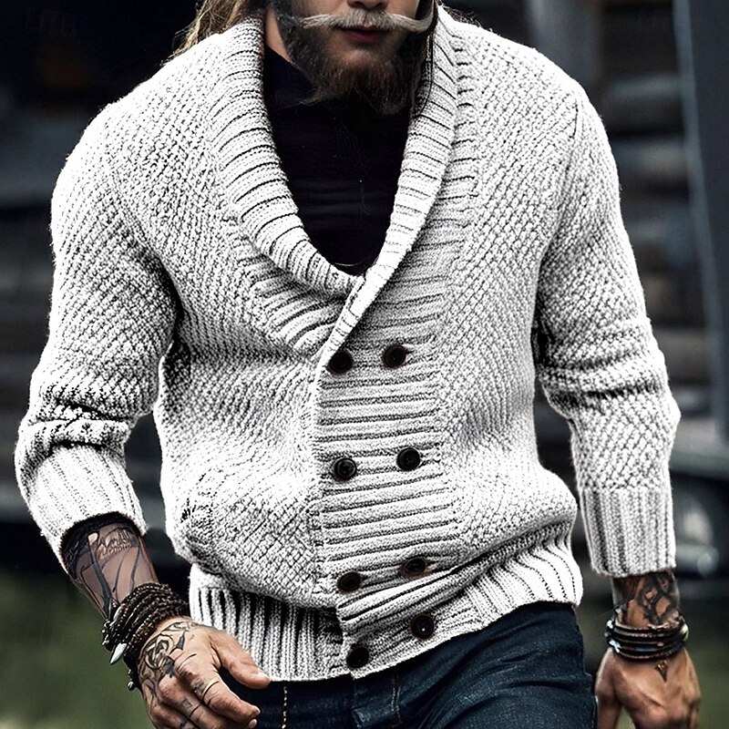 Men's Cardigan Sweater Cropped  Sweater Knit Sweater Ribbed Knit Regular Tops Pocket Buttons Plain Shawl Lapel Fashion Classic Vacation Daily Wear Clothing Apparel Fall Winter Army Green Black S M L2