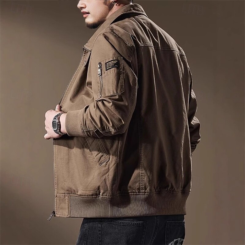 Men's Shirt Jacket Winter Jacket Plain Vacation Daily Wear Black Khaki Army Green Long Sleeve Lapel Fall Winter Clothing Apparel Zip Up4