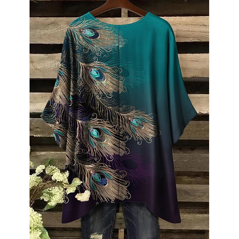 Women's Blouse Graphic Animal Elegant Vintage Daily Half Sleeve Batwing Sleeve Crew Neck Regular Tops Daily Holiday Beach Wear Asymmetric Blue Orange Green Summer Spring2