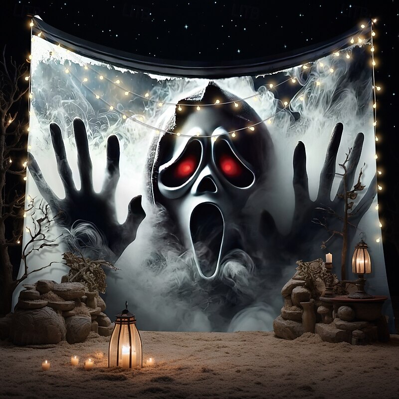 Halloween Tapestry Banners Wall Hangings Grim Reaper 3D Dark Punk Gothic Style Party Dorm Shooting Backgrounds Home Decor3