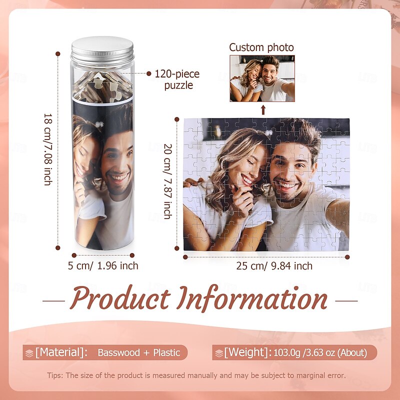 Personalized Photo Puzzle Gift in a Tin, Custom 70pcs/120pcs Jigsaw Puzzle with Picture, Unique Gift for Couples, Birthday, Anniversary, Valentine's Day, Christmas, Mother's Day4