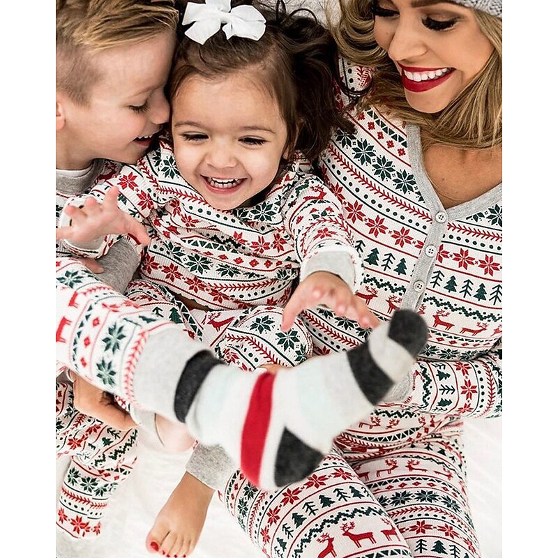 Family Pajamas Christmas Pattern Home Print Red Long Sleeve Active Matching Outfits3