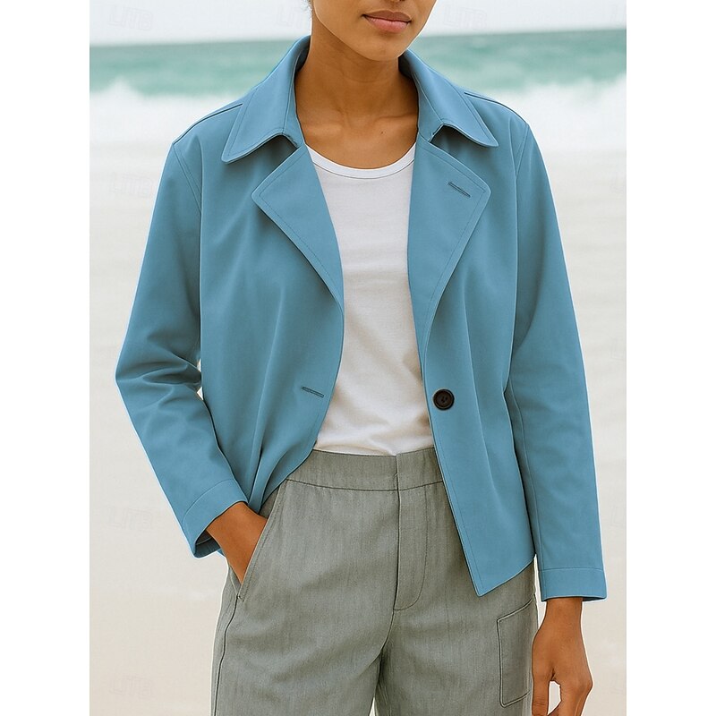 Women's Casual Jacket Comfortable Breathable Buttons Casual Plain Vacation Street Casual Daily Wear Single Breasted Short Turndown Regular Fit Long Sleeve Outerwear Black Blue Brown Spring Fall3