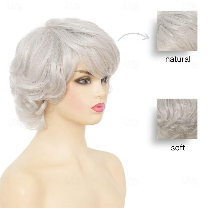 Grey Short Curly Wigs for Women Old Lady Wig with Bangs Natural Synthetic Heat Resistant Cosplay Daily Party Wigs2