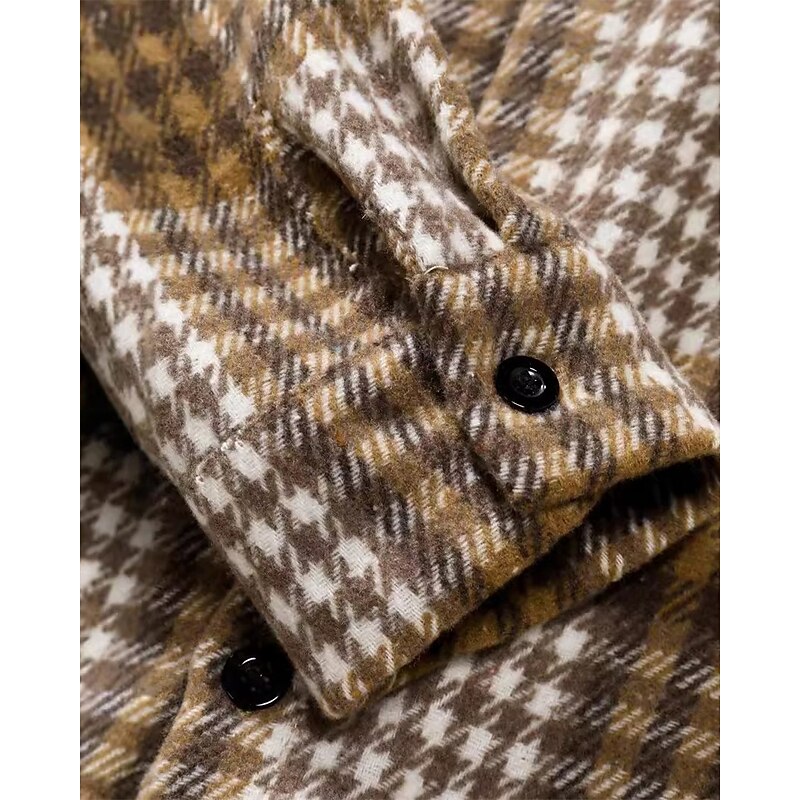 Men's Shacket Shirt Jacket Winter Jacket Plaid Vacation Daily Wear Khaki Long Sleeve Lapel Fall Winter Clothing Apparel Pocket4