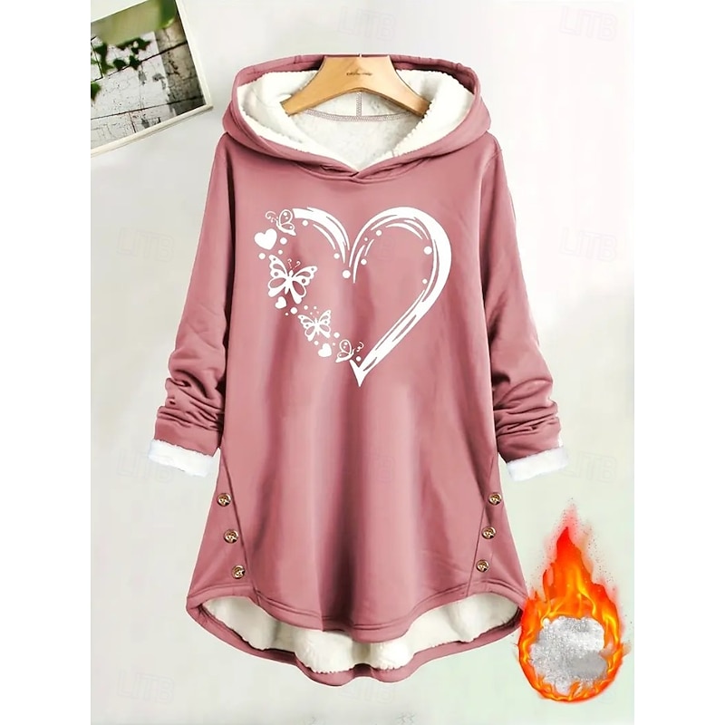 Women's Pullover Hoodie Sweatshirt Heart Graphic Warm Casual Fuzzy Long Sleeve Hooded Long Tops Casual Sports Print Pink Fall Winter