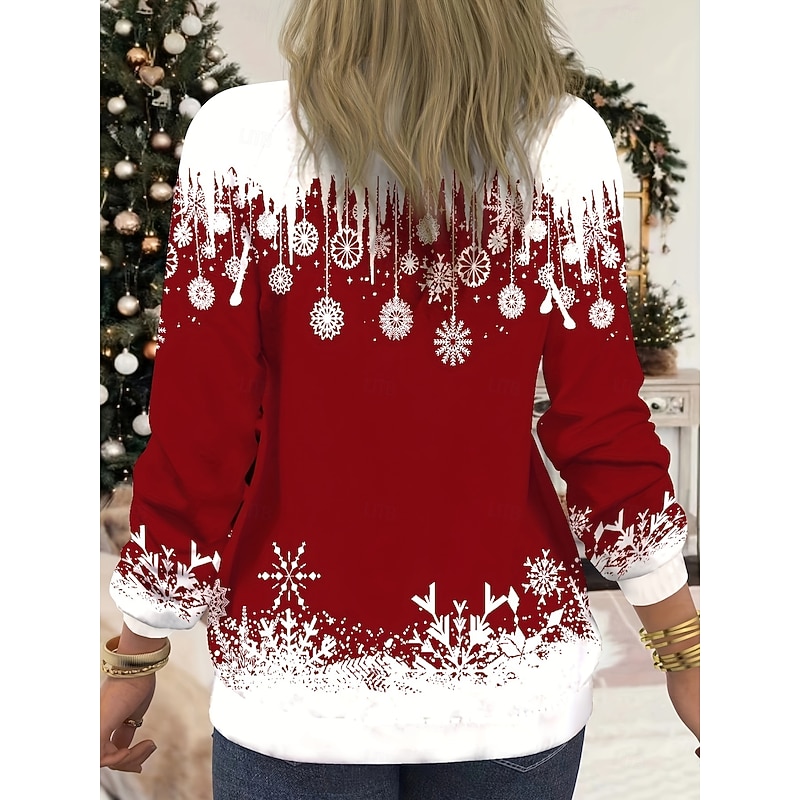 Women's Pullover Graphic Snowflake Casual Long Sleeve Crew Neck Regular Tops Casual Red Spring Fall Winter2