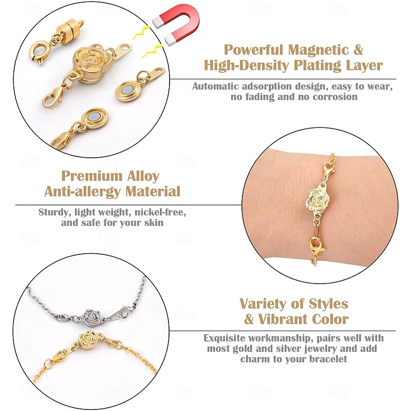 18 Pcs Magnetic Necklace Clasps and Closures,3 Styles  Rose Round Cylindrical Jewelry Magnetic Clasp Connector Locking Magnetic Clasp Bracelet Extender for Jewelry Making3