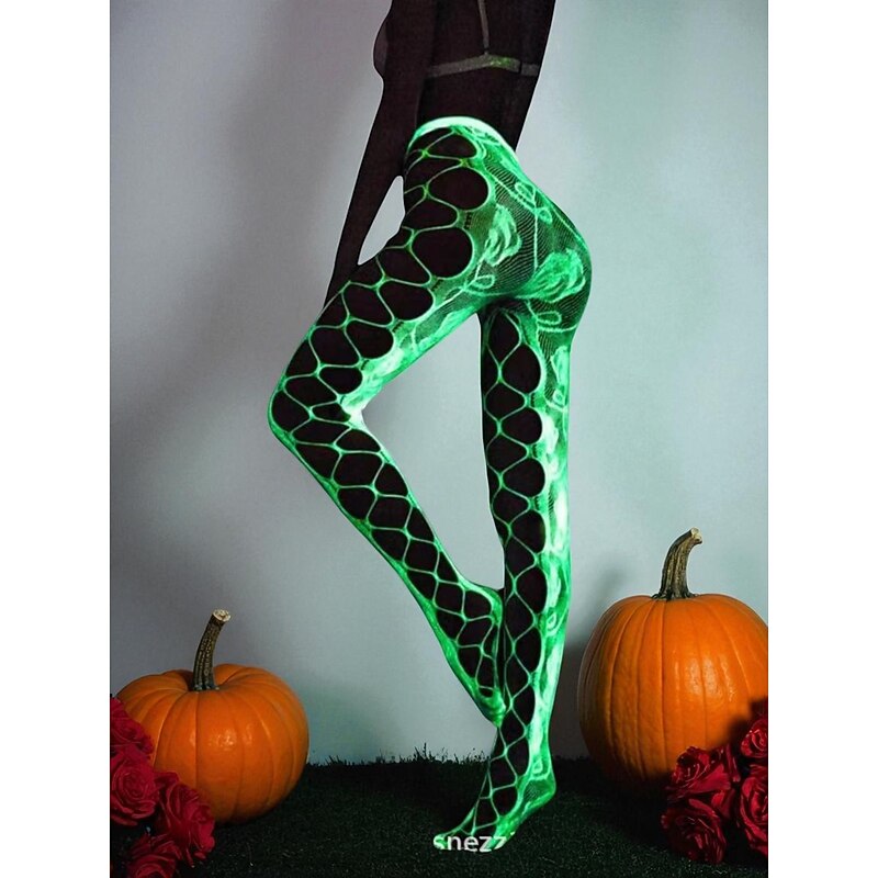 Women's Glow-in-the-Dark Pantyhose and Stockings - Luminous Halloween Tights with Skeleton, Web and Pattern Designs for Nightlife and Party Outfits2