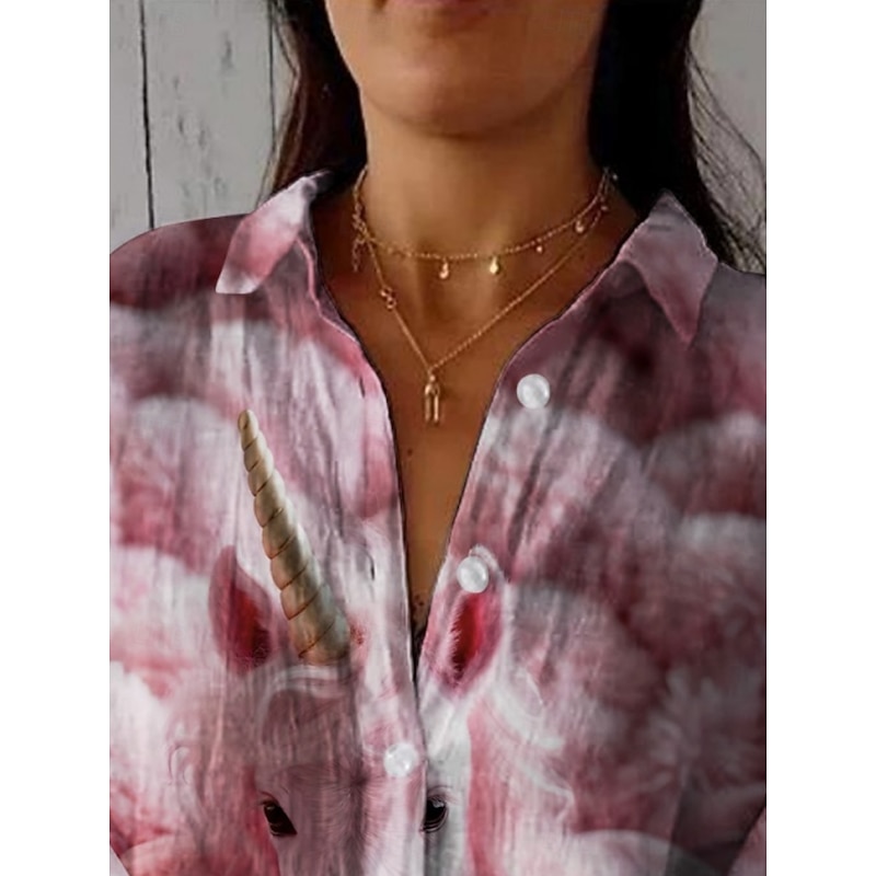 Women's Shirt Animal Daily Casual Long Sleeve Shirt Collar Regular Tops Daily Holiday Buttons Print Pink Summer Spring Fall3