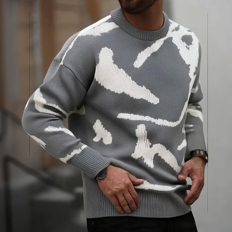 Men's Color Block Pullover Sweater Jumper Knitwear Crewneck Casual Vacation Home Daily 3D Print Knitting Keep Warm Long Sleeve Spring Fall Winter Gray2