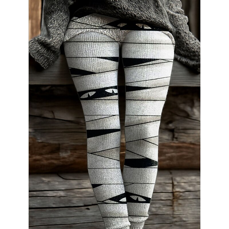 Women's Leggings Vacation Vintage Fashion Full Length High WaistPantsHalloween Graphic Skull Printing Soft Breathable Stretchy Outdoor Vacation Street milk white Dark-Gray Spring Fall Winter Skinny4