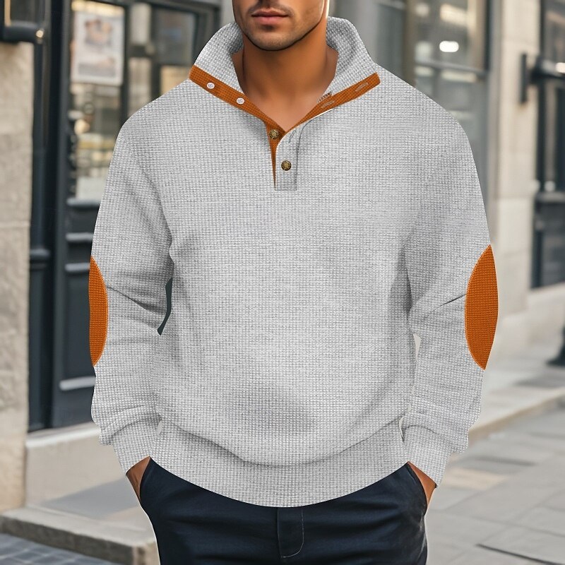 Men's Sweatshirt Waffle Sweatshirt Pullover Hoodie Sweatshirt Pullover Black White Blue Khaki Gray Standing Collar Plain Patchwork Sports & Outdoor Casual Daily Streetwear Cool Sportswear Spring2