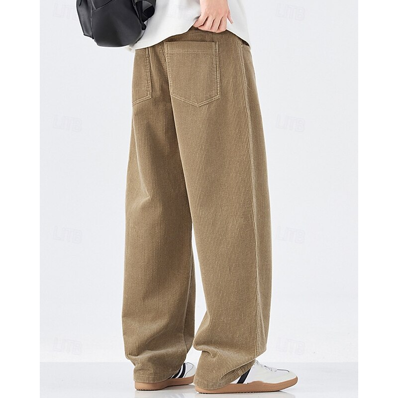 Men's Corduroy Pants Trousers Casual Pants Pocket Buttons Plain Comfort Outdoor Daily Fashion Casual Black Khaki Micro-elastic4