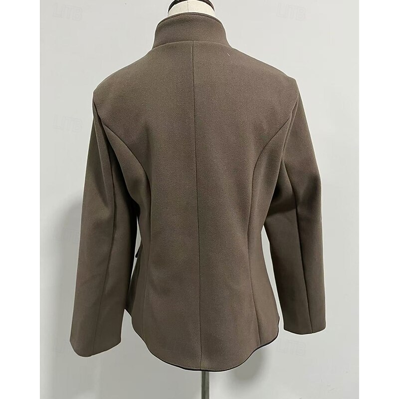 Women's Trench Coat Warm Comfortable Pocket Buttons Fashion Outdoor Plain Going out Weekend Single Breasted Regular Stand Collar Regular Fit Long Sleeve Outerwear Coffee Gray Fall Winter3