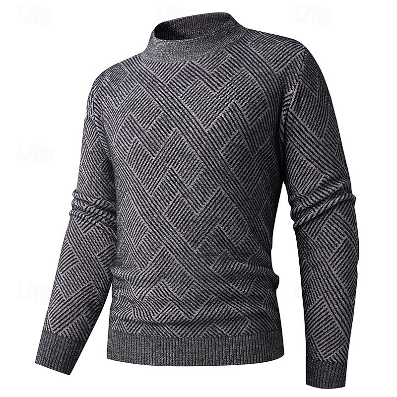 Men's Sweater Pullover Sweater Jumper Ribbed Knit Regular Tops Knitted Slim Fit Plain High Neck Knitwear Contemporary Casual Daily Wear Clothing Apparel Fall Light Grey Dark Gray M L XL - Main Image