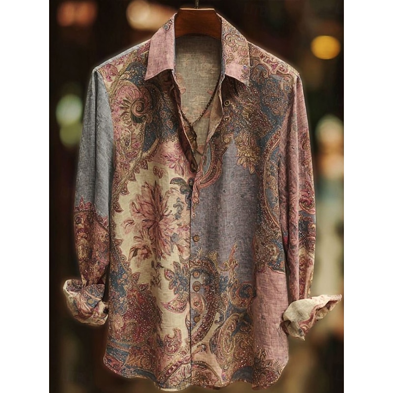 Women's Shirt Floral Graphic Elegant Bohemia Daily Long Sleeve Shirt Collar Regular Tops Daily Holiday Buttons Print White Pink Light Purple Purple Orange Spring Fall Winter4