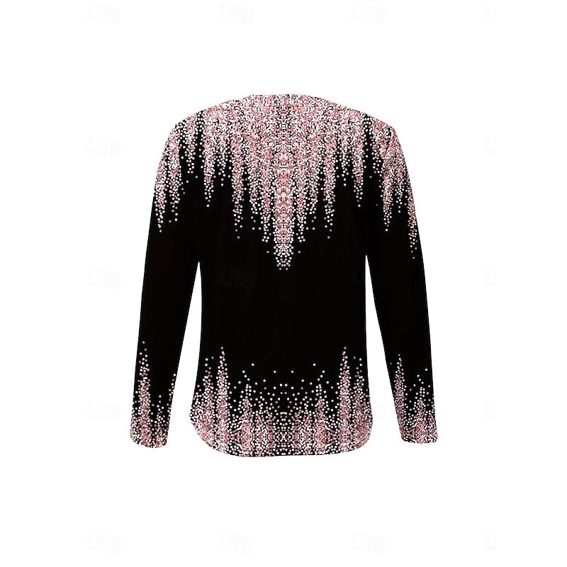 Women's T Shirt Ombre Graphic Abstract Vintage Stylish Classic Long Sleeve V Neck Regular Tops Daily Print Pink Spring Fall Winter4