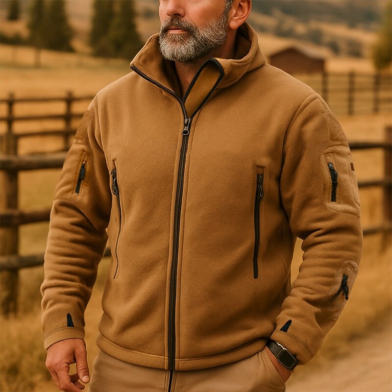 Men's Hoodie Full Zip Hoodie Fleece Hoodie Tactical Hoodie Black Army Green Khaki Gray Hooded Plain Zipper Pocket Sports & Outdoor Casual Daily Streetwear Cool Sportswear Winter Spring &  Fall