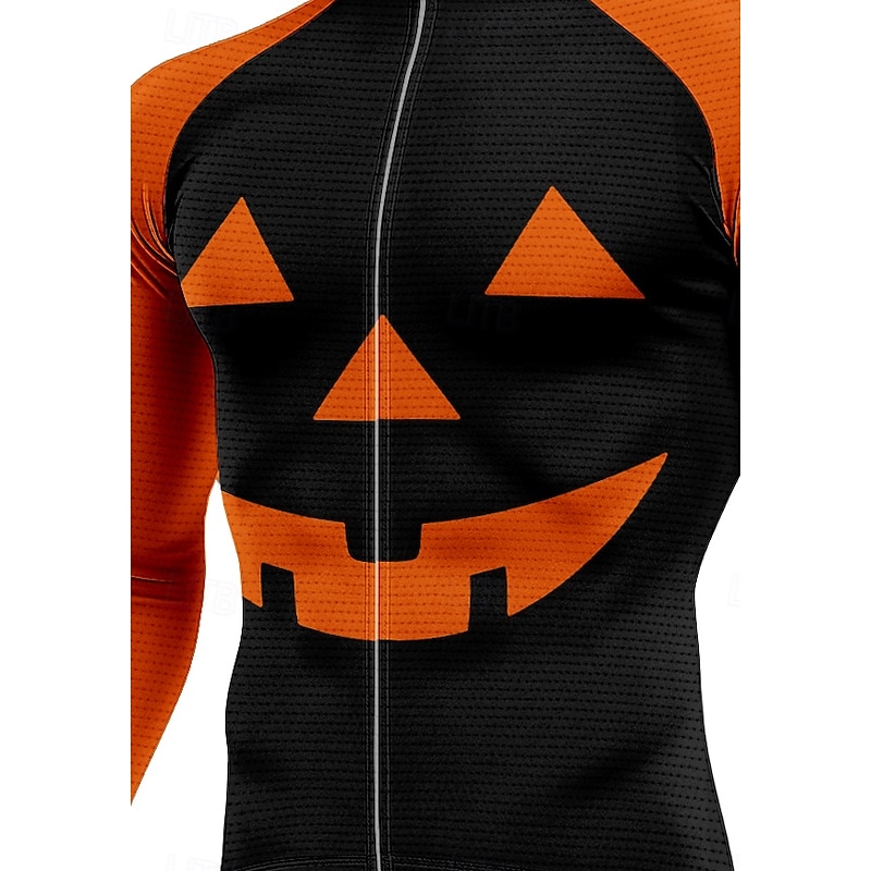 Men's Men Tops Cycling Jersey Graphic Halloween Halloween pumpkin Long Sleeve Bike Jersey Top with 3 Rear Pockets Sun Sun Protection Sunscreen Quick Dry Sports Orange Clothing Apparel3
