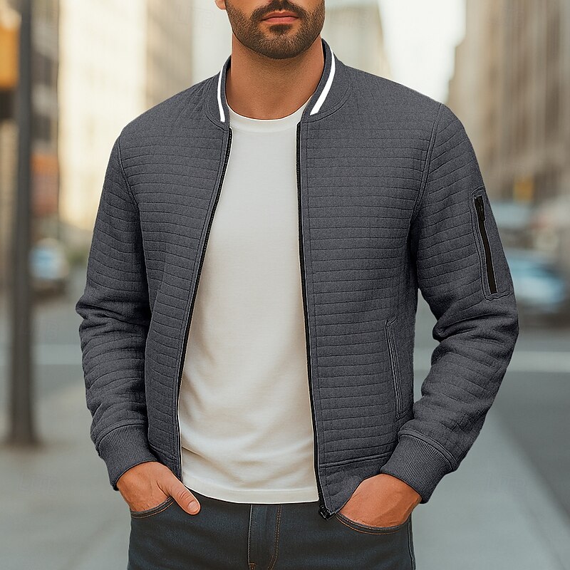 Men's Sweatshirt Waffle Sweatshirt Tactical Black White Wine Army Green Navy Blue Standing Collar Plain Textured Sports & Outdoor Casual Daily Streetwear Cool Sportswear Spring &  Fall Clothing4