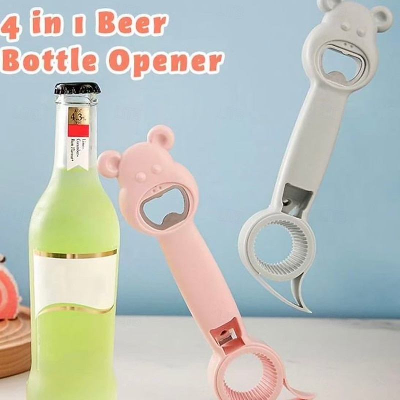 4 Pack 4 in 1 Bottle Opener, Multi-Use Bear Shape Opener for Beer, Soda, Can and Jar, Ergonomic Non-Slip Easy-Use Kitchen Tool2