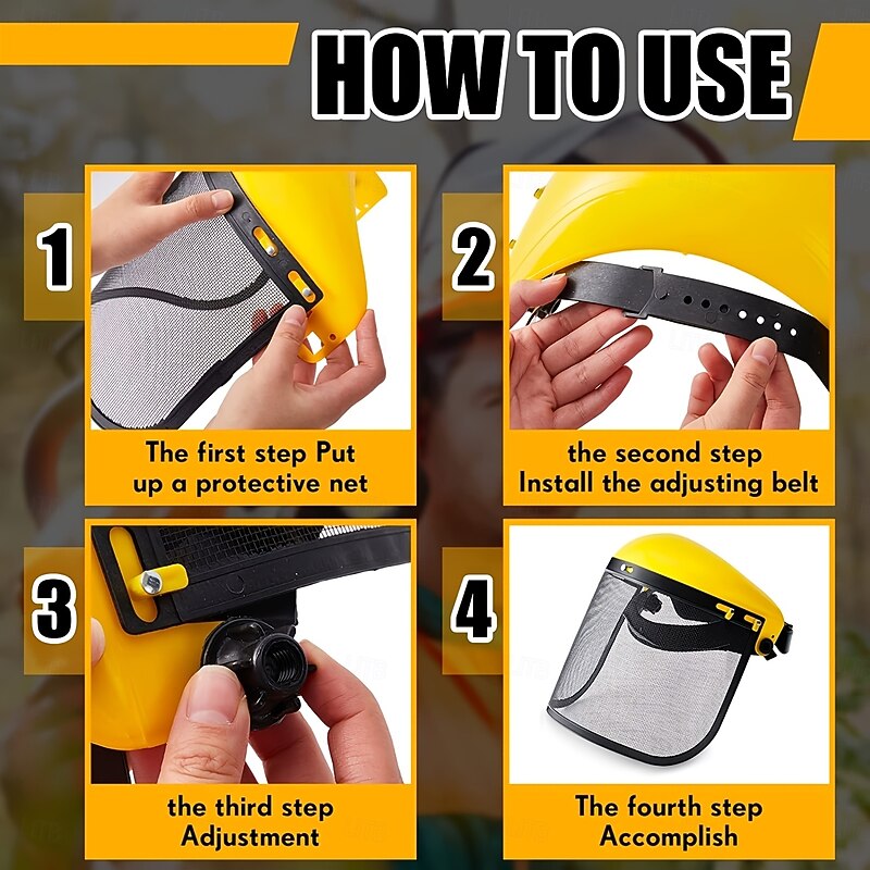 Heavy-Duty Industrial Safety Mask with Impact-Resistant Face Shield Adjustable Headband & Washable Sweatband - for Grinding, Construction, Workshop, Gardening - Compatible with Chainsaws, Hedge Trim4