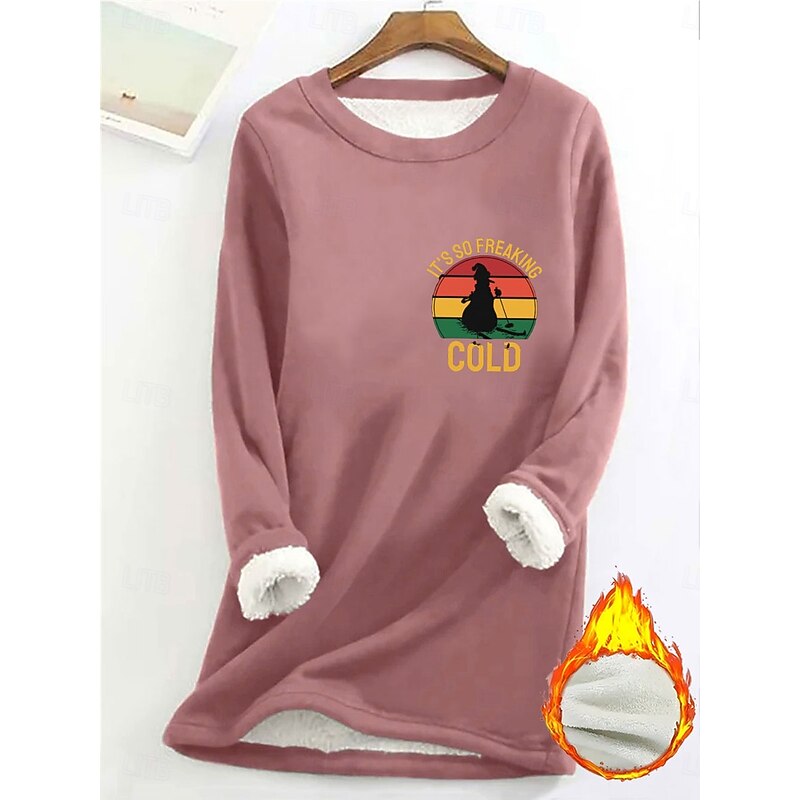 Women's Pullover Sweatshirt Fleece Lined Warm Pajamas Graphic Warm Casual Fuzzy Long Sleeve Crew Neck Round Neck Long Tops Street Casual Black Pink Dark Pink Blue Gray Spring Fall Winter4