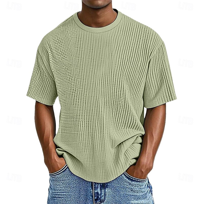 Men's Waffle T-shirt Tee Top Short Sleeve Crew Neck Summer Solid Color Textured Fashion Designer Casual Pocket Knitted Outdoor Casual Daily Blue Light Green Purple Top Tee for Men