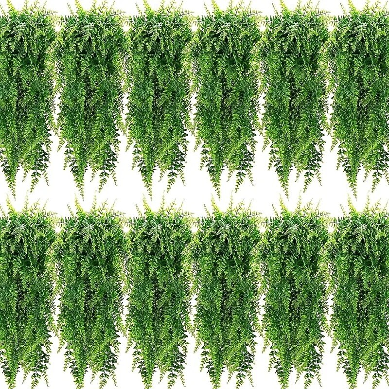 12-Pack Artificial Hanging Boston Fern Plants 32-Inch Realistic No-Maintenance Faux Greenery for Indoor/Outdoor Decor, Weddings, Exhibitions, Thanksgiving, Christmas & Halloween