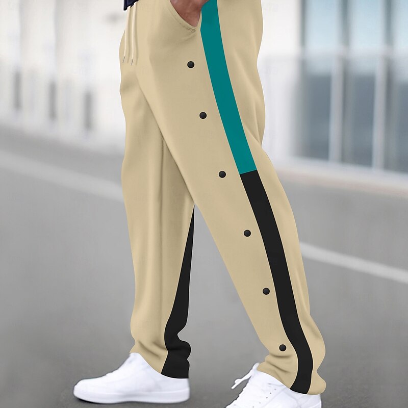 Men's Sweatpants Joggers Trousers Drawstring Elastic Waist Side Button Color Block Patchwork Comfort Breathable Casual Daily Holiday Sports Fashion Black White